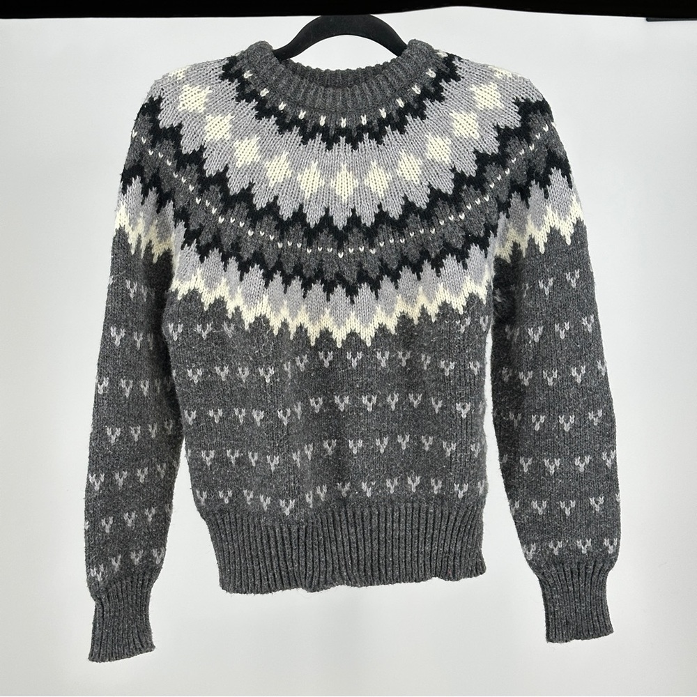 Women’s Large Vintage Acrylic Gray Black‎ White Nordic Crewneck Sweater